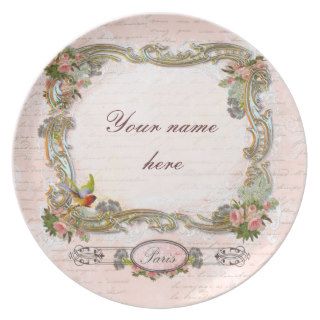 Paris French Rococo Ornate Design Pink Roses Dinner Plate