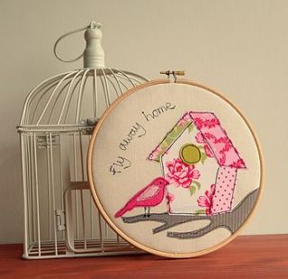 birdhouse embroidery hoop artwork by rachel & george