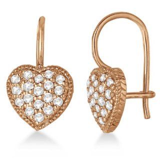 Euro Wire Diamond Heart Shape Earrings 14K Rose Gold (0.50ct) Allurez Jewelry