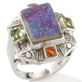 Nicky Butler Rectangle and Square Gemstone Sterling Silver Etched Ring
