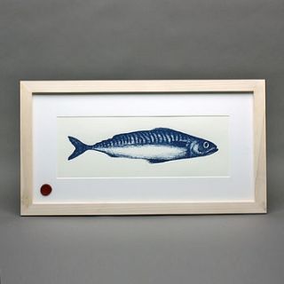 framed single mackerel print by cream cornwall