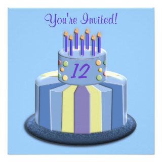 Birthday Custom Age Cake (Blue) Invitation