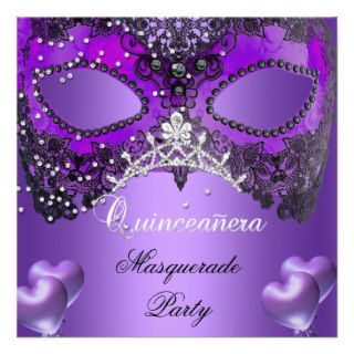 Masquerade Quinceanera 15 Purple Birthday Invitation