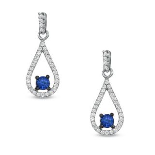 Lab Created Blue Sapphire and 1/5 CT. T.W. Diamond Drop Earrings in