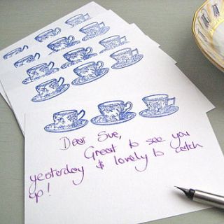 set of five handmade teacup notelets by chapel cards