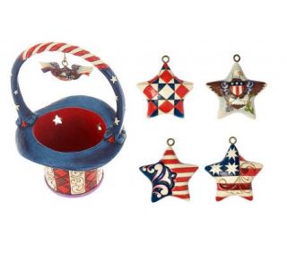 Jim Shore Heartwood Creek Patriotic Hat Basket w/Four Figurals —