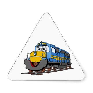 Blue Train Engine Cartoon Triangle Sticker