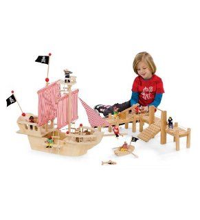 Seven Seas Pirate Ship and Pier Seven Seas Pirate Ship with 4 Pirate Dolls and Pier Toys & Games