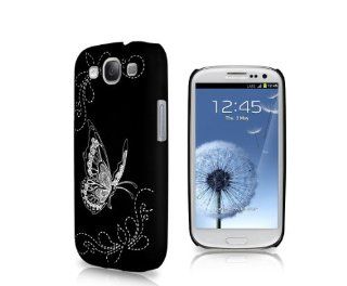 Worldshopping Black Vivid Butterfly Shell Rubberized Skin Hard Case Back Cover For Samsung Galaxy S3 SIII i9300 (AT&T, T Mobile, Sprint, Verizon) + Free Accessory Cell Phones & Accessories