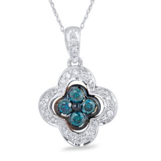 CT. T.W. Enhanced Blue and White Diamond Water Lily Pendant in 10K