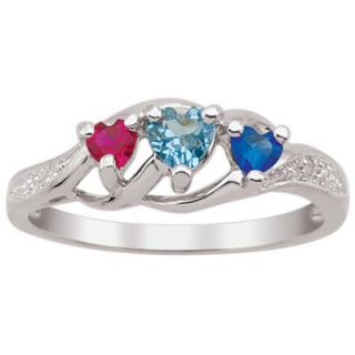 Daughters Heart Shaped Birthstone and Diamond Accent Ring in Sterling