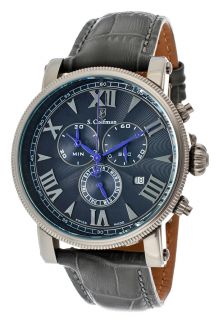 S.Coifman SC0303  Watches,Mens Chronograph Grey Textured Dial Grey Genuine Italian Leather, Chronograph S.Coifman Quartz Watches