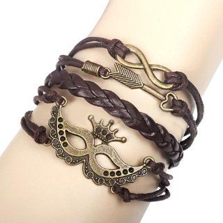 Ishow Handmade Dark Coffee Leather Braided Wrap Wristband Bracelet with a Infinity Mask Jewelry Jewelry