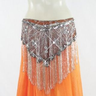 Silver Hip Scarf Shawl with Sequins and Beads and Mirrors and Fringe World Apparel Clothing