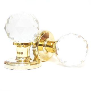 pair of crystal mortice door knobs brass base by pushka knobs