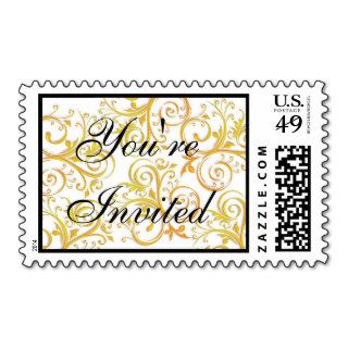 Gold Flourish "You're Invited" Postage