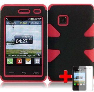 LG 840g (StraightTalk/Net 10/Tracfone) 2 Piece Silicon Soft Skin Hard Plastic "Cross" Case Cover, Red/Black + LCD Clear Screen Saver Protector Cell Phones & Accessories