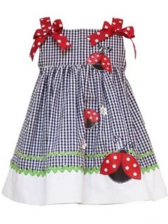 Rare Editions Toddler Girls 2T 4T Navy Ladybug Applique Seersucker Dress, 4T Clothing
