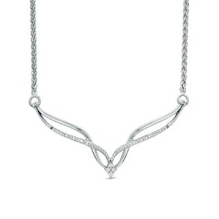 Diamond Accent Twisting Chevron Necklace in Sterling Silver   16