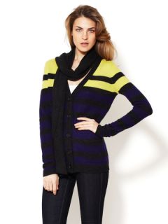 Striped Scarf Cashmere Cardigan by Vkoo