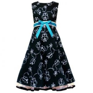 Size 16 RRE 51901F BLACK WHITE TURQUOISE BOW FRONT EMBROIDERED BUTTERFLY Special Occasion Wedding Flower Girl Party Dress, F451901 Rare Editions TWEEN GIRLS Clothing