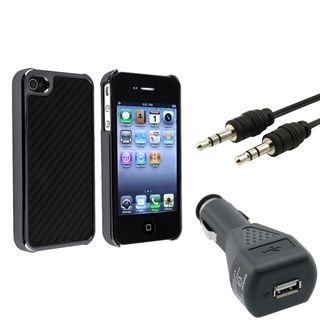 Black with Silver Case/ Car Charger/ USB Cable for Apple iPhone 4/ 4S BasAcc Cases & Holders