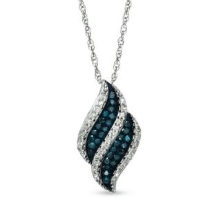 10 CT. T.W. Enhanced Blue and White Diamond Flame Pendant in 10K