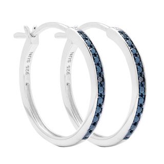 Sterling Silver Blue Diamond Accent Hoop Earrings Diamond Earrings