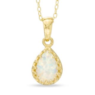 Pear Shaped Lab Created Opal Crown Pendant in Sterling Silver with 14K