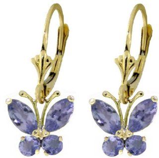 14k Gold Butterfly Earrings with Genuine Tanzanites Jewelry