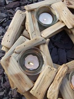 circular driftwood candle holder by the hiding place