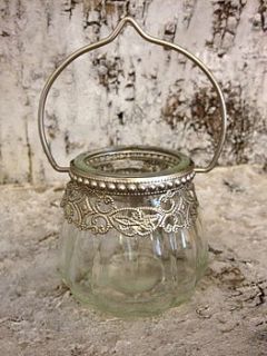 victorian glass hanging tea light holder by belle & thistle