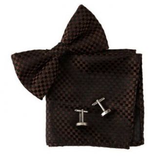 BT2072 Brown Checkered Silk Pre tied Bow Tie Cufflinks Hanky Gift Man By Epoint at  Mens Clothing store