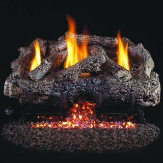 Peterson Real Fyre 18 inch Charred Frontier Oak Log Set With Vent free Natural Gas Ansi Certified G10 Burner   Manual Safety Pilot   Safety Pilot Kits