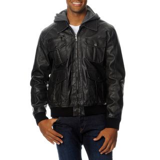 R&O Men's Faux Leather Jacket with Hood and Bib Rouge Jackets