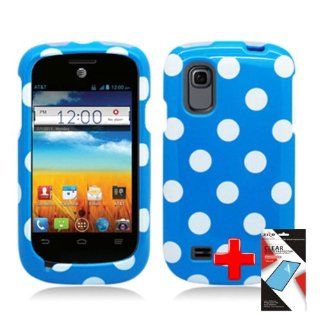 ZTE Prelude Z993 / Avail 2 Z992 (StraightTalk/AT&T) 2 Piece Snap On Glossy Image Case Cover, White Polka Dots Blue Cover + SCREEN PROTECTOR Cell Phones & Accessories