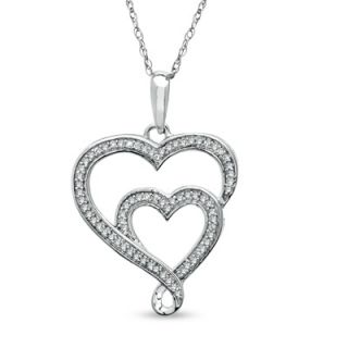CT. T.W. Diamond Double Heart Shaped Ribbon Pendant in 10K White