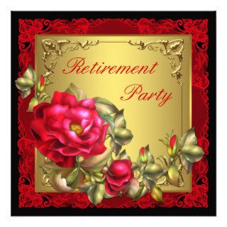 Black Gold Red Rose Womans Retirement Party Personalized Invitations