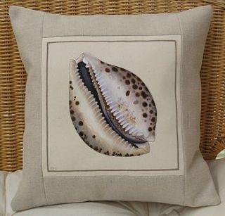 hand painted cowrie shell cushion by edwina cooper designs