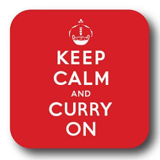'keep calm and curry on' coaster by loveday designs