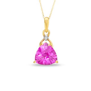 Trillion Cut Lab Created Pink Sapphire and Diamond Accent Pendant in