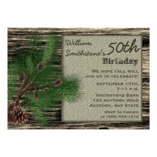 Rustic Country Burlap Wood 50th Birthday Party Invite