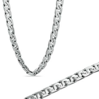 Mens 7.0mm Mariner Necklace and Bracelet Set in Stainless Steel
