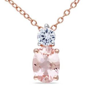 Oval Morganite and Lab Created White Sapphire Pendant in Rose Rhodium