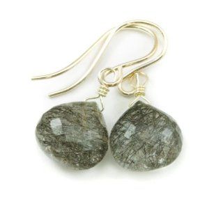 Sterling Silver Rutilated Quartz Earrings Micro Faceted Heart Drops Dangle Earrings Jewelry