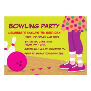 Girl's Retro Bowling Birthday Party Invitations