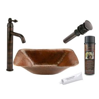 Premier Copper Products Rectangular Single handle Hammered Copper Surface Vessel Faucet Package