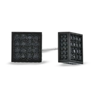 Mens Shaquille ONeal Black Sapphire Square Stud Earrings in Black