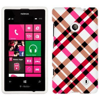 Nokia Lumia 521 Hot Pink Plaid on White Phone Case Cover Cell Phones & Accessories