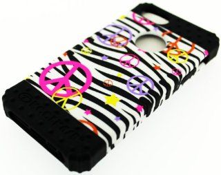 2 in 1 Hybrid Black Silicone Skin+Colorful Peace/Zebra Faceplate Cover Hard Case Snap Shell for Apple Iphone 5 5th Cell Phones & Accessories